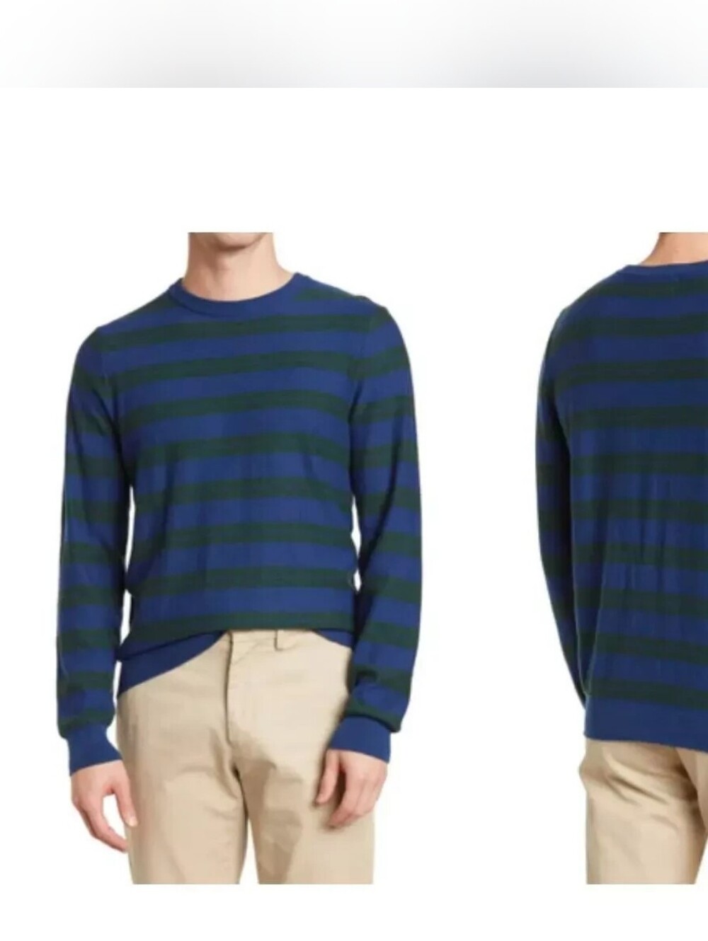 NWT 14TH & UNION Men's Blue and Green Striped Crewneck Sweater XL